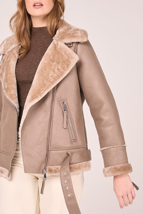 Faux Shearling Belted Aviator - Image 4